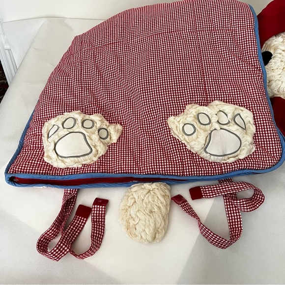 Pottery Barn Kids Red White Blue Gingham Sleeping Bag Shaggy Dog Pup Checkers - Picture 14 of 16